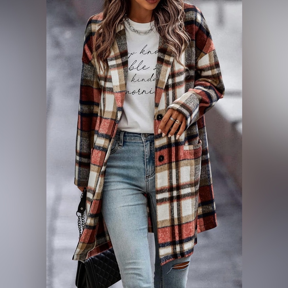 PRETTYGARDEN Plaid Long Coat with Pockets - Picture 7 of 8